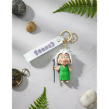 3D PVC Figure Keychain - Croods - Gran Holding Staff Green Dress