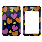 ID Card Badge Holder - Colorful Hearts Pattern On Black Background