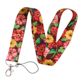 Lanyard - Floral Gerbera Daisies on Brown