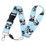 Lanyard - Panda Bears with Blue Stripes and Paw Prints