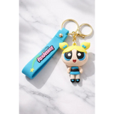 3D PVC Figure Keychain - The Powerpuff Girls - Bubbles In Blue Dress, Smiling Chibi Figure