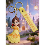 3D PVC Figure Keychain - Disney Princess - Chibi Belle Holding Rose