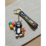 3D PVC Figure Keychain - Tom and Jerry - Tom Jerry Holding Balloons