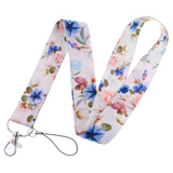 Lanyard - Floral Pattern (Blue and Pink Flowers on White)