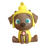 3D PVC Figure Keychain - Paw Patrol - Rubble In Yellow Uniform Sitting