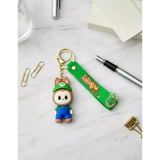 3D PVC Figure Keychain - Super Mario - Tanooki Luigi With M Hat