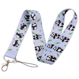 Lanyard - Panda Bears with Green Leaves on Light Blue