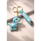 3D PVC Figure Keychain - Dinosaurios - Chibi Blue Velociraptor
