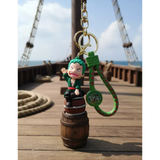 3D PVC Figure Keychain - One Piece Roronoa Zoro - Chibi Zoro Sitting On Barrel