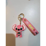 3D PVC Figure Keychain - Lilo & Stitch - Pink Angel Holding Christmas Frog