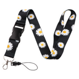 Lanyard - White Daisies on Black (2)