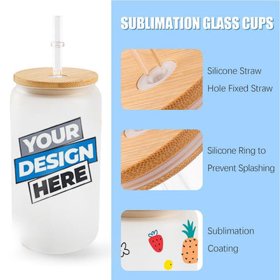 Custom Borosilicate Glass Tumbler with Lids and Straws 16oz