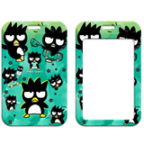 ID Card Badge Holder - Sanrio - Badtz-Maru Multiple Poses Teal Stars Background