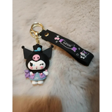 3D PVC Figure Keychain - Kuromi - Wonderland Outfit Holding Plush