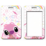 ID Card Badge Holder - Lilo & Stitch - Angel With Stitch And Candy On Pink