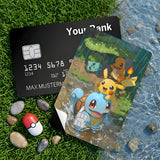Credit Card Skin Sticker - Pokémon - Squirtle Pikachu Charmander And Bulbasaur In The Rain - Holographic