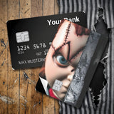 Credit Card Skin Sticker - Child's Play - Chucky Doll Stitched Face Split Close-up