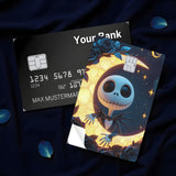 Credit Card Skin Sticker - The Nightmare Before Christmas - Jack Skellington On Crescent Moon With Blue Roses - Holographic