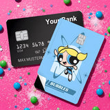 Credit Card Skin Sticker - Powerpuff Girls - Bubbles On Blue Background