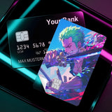 Credit Card Skin Sticker - One Piece - Neon Style Roronoa Zoro With Swords - Holographic
