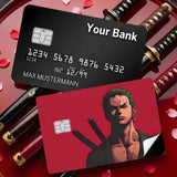 Credit Card Skin Sticker - One Piece - Roronoa Zoro With Three Swords On Red