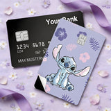 Credit Card Skin Sticker - Lilo & Stitch - Stitch Sitting On Purple Floral Background