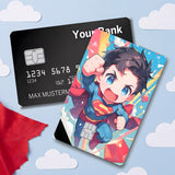 Credit Card Skin Sticker - DC Comics - Chibi Superman Flying Through Sky - Holographic
