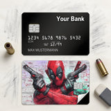 Credit Card Skin Sticker - Marvel - Deadpool Pointing Two Pistols Sketch Art - Holographic