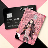 Credit Card Skin Sticker - Demon Slayer - Nezuko Pink Geometric Background