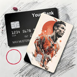 Credit Card Skin Sticker - Cristiano Ronaldo - Portugal Sketch Art With Red Sun - Holographic