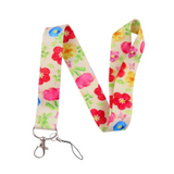 Lanyard - Floral Pattern (Red, Pink, Yellow, Blue Flowers on Cream Background)