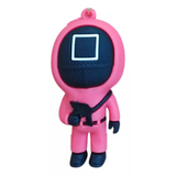 3D PVC Figure Keychain - Squid Game - Pink Square Guard Holding Gun