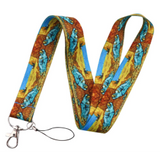 Lanyard - Blue Macaw Parrots on Brown and Yellow Background