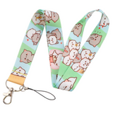 Lanyard - Mochimochi Peach Cat - Blue & Green Striped Cats