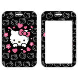 ID Card Badge Holder - Sanrio - Hello Kitty Black Background Pink Hearts Faces