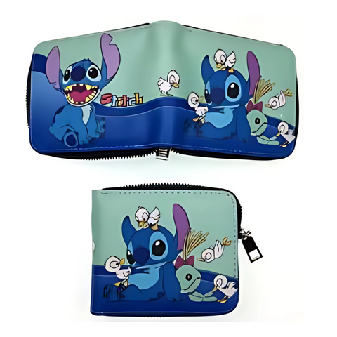 Zippered Short Wallet - Disney - Lilo & Stitch - Stitch & Scrump