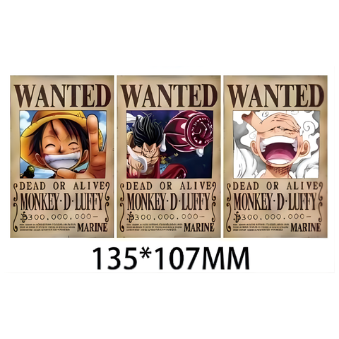 3D Lenticular Sticker - One Piece - Wanted Posters Luffy Classic, Gear Fourth & Gear Fifth