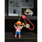 3D PVC Figure Keychain - One Piece - Luffy Striped Shirt Holding Barrel