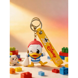 3D PVC Figure Keychain - Mickey and Friends - Donald Duck Beret Winking Broom