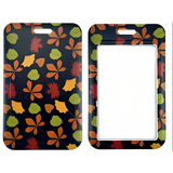 ID Card Badge Holder - Colorful Autumn Leaves Pattern On Dark Background