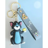 3D PVC Figure Keychain - Tom and Jerry - Tom Happy Holding Cheese