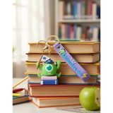 3D PVC Figure Keychain - Monsters, Inc. - Mike Wazowski On Books With Purple Strap