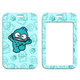ID Card Badge Holder - Sanrio - Hangyodon Single Arms Out Teal Outline Pattern
