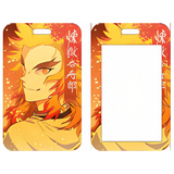 ID Card Badge Holder - Demon Slayer - Kyojuro Rengoku Smiling, Fiery Hair, Golden Background