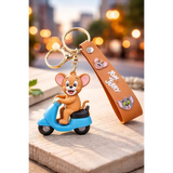 3D PVC Figure Keychain - Tom and Jerry - Jerry Riding Scooter