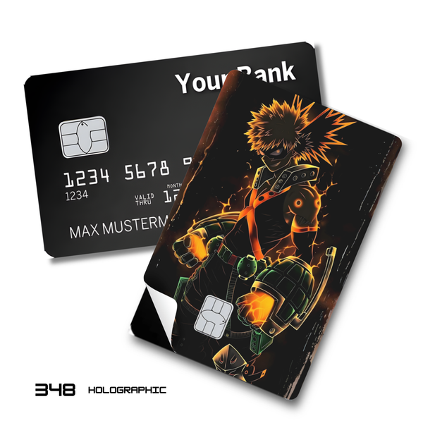 Credit Card Skin Sticker - My Hero Academia - Fiery Bakugo Explosive Glow Art - Holographic