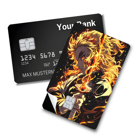 Credit Card Skin Sticker - Demon Slayer - Kyojuro Rengoku with Flaming Sword and Fiery Hair