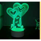 3D LED Night Light - Astronaut Theme - Double Heart Balloon