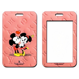 ID Card Badge Holder - Mickey & Friends - Mickey And Minnie Kissing On Pink LV Monogram