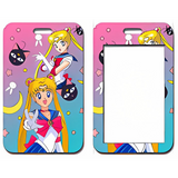 ID Card Badge Holder - Sailor Moon - Sailor Moon And Luna On Pink Sky